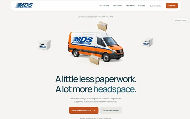 Screenshot of the Midcoast Document Services website
