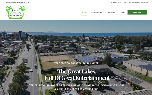 Screenshot of the Forster Palms Motel website