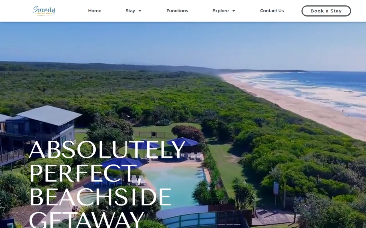 Screenshot of the Serenity Diamond Beach website